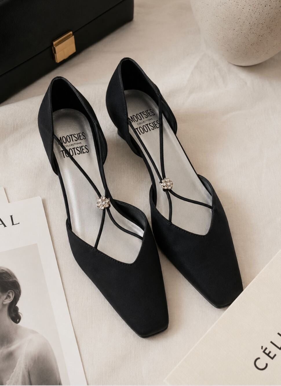 Vintage Leather Dainty Mootsies Tootsies Black Y2K Square Toe Heels